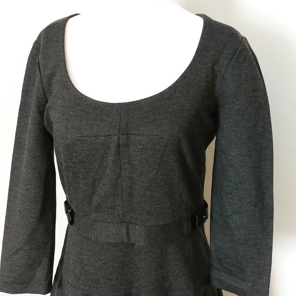 Ann Taylor Grey Sleeve Belted Scoop Neck Dress, 6 - Picture 2 of 7